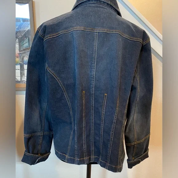 Tulle Plus Jacket Medium Dark Blue Stretch Denim Jean Jacket Size 1X - Picture 3 of 7